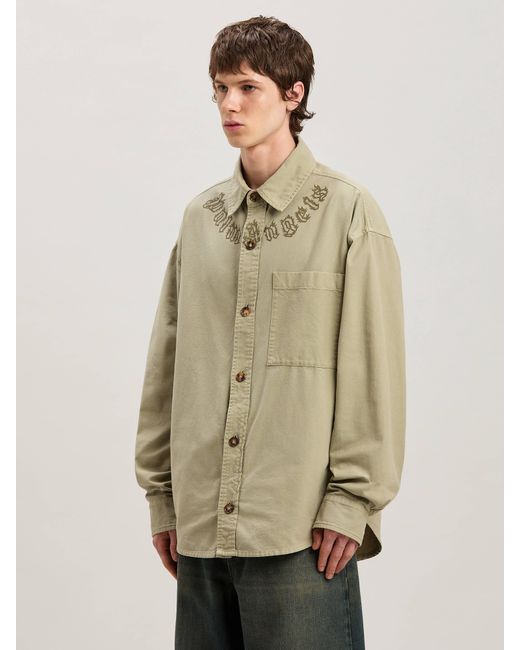 Palm Angels Natural Camel Flame Logo Overshirt for men
