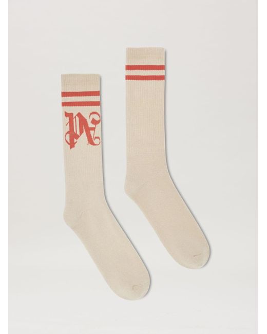 Palm Angels White Monogram Striped Socks for men