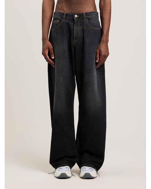 Palm Angels Blue Curved Logo Loose Jeans for men
