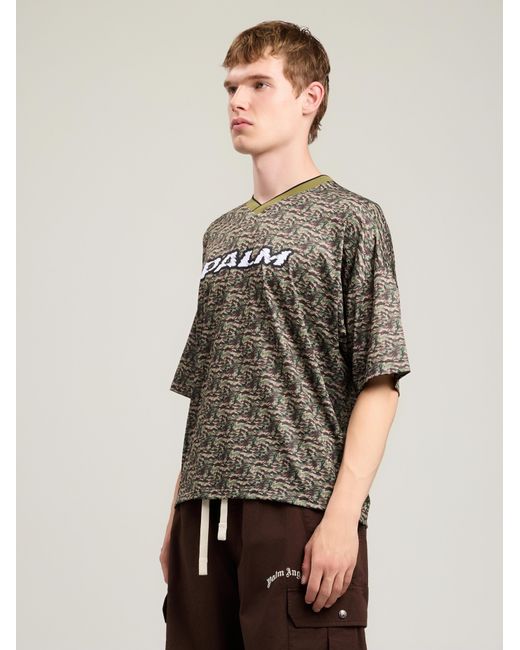 Palm Angels Gray Camo Allover Palm Sport T-Shirt for men