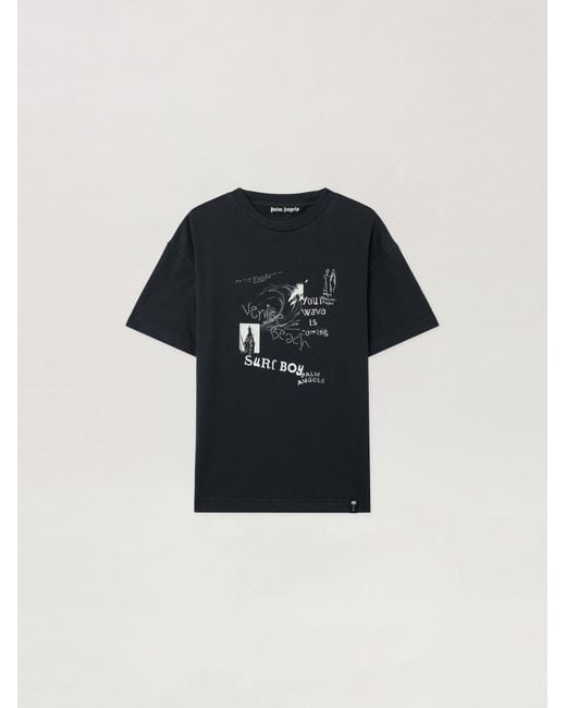 Palm Angels Black Surf Boy Regular T-Shirt Anthracite for men