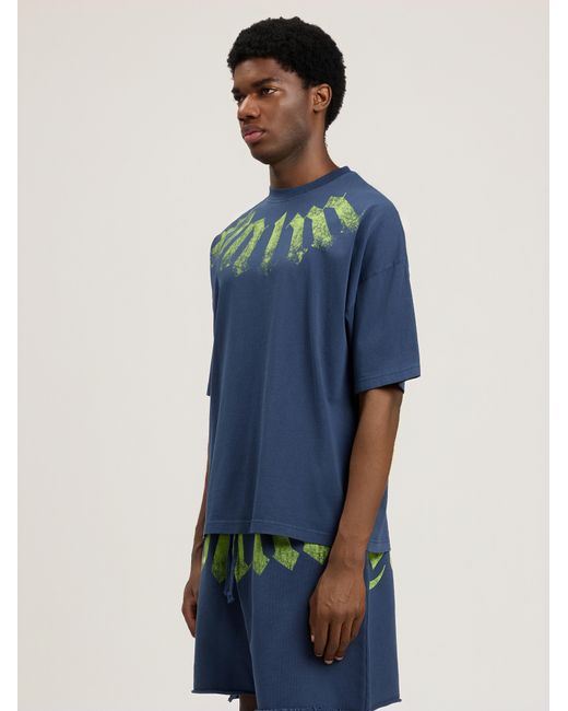 Palm Angels Blue Big Neck Logo Loose T-Shirt for men