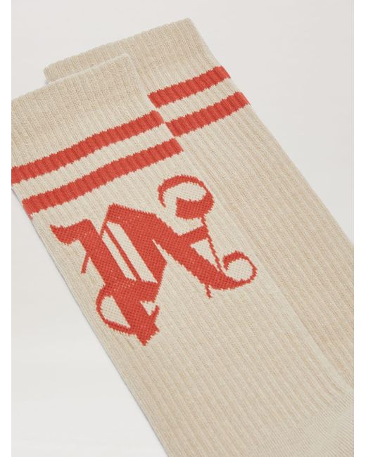 Palm Angels White Monogram Striped Socks for men