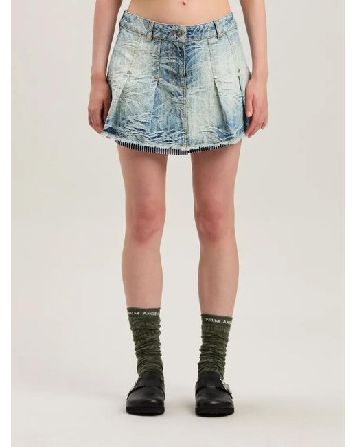 Palm Angels Blue Palms Jacq Pleated Dnm Skirt Medium