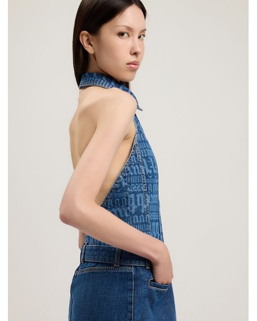Palm Angels Blue All-Over Logo Denim Dress