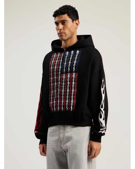 Palm Angels Black Flames Flag Zip Hoodie for men