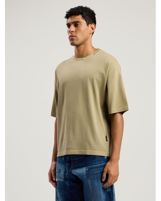 Palm Angels Natural Curved Logo Loose Collar T-Shirt Army for men