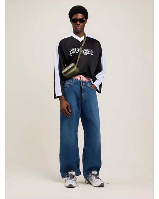 Palm Angels Blue Curved Logo Loose Jeans for men