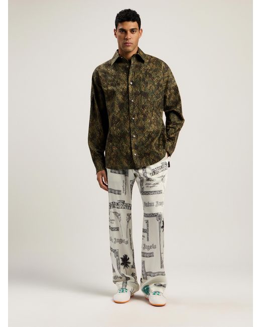 Palm Angels White Dollar Print Wide-Leg Pants Ivory for men