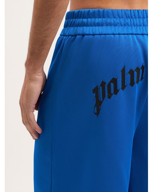 Palm Angels Blue Back Curved Logo Track Shorts for men