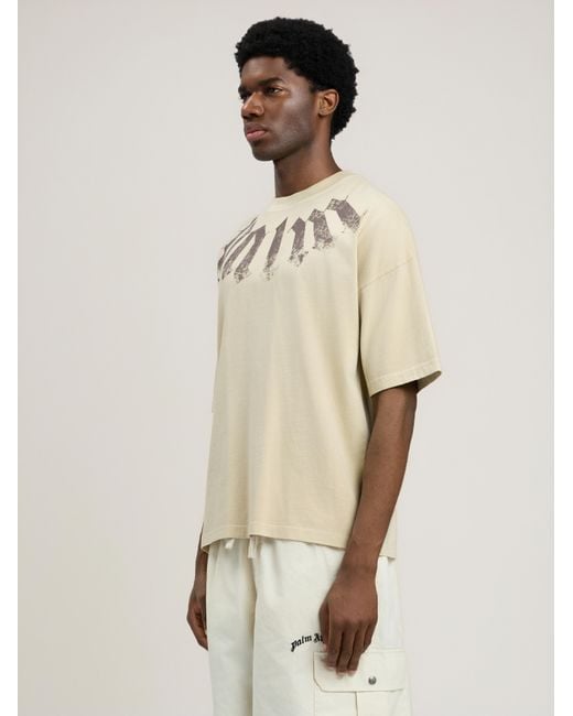 Palm Angels Natural Big Neck Logo Loose T-Shirt for men