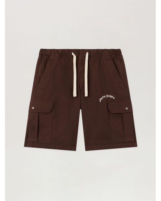 Palm Angels Brown Curved Logo Loose Cargo Shorts for men