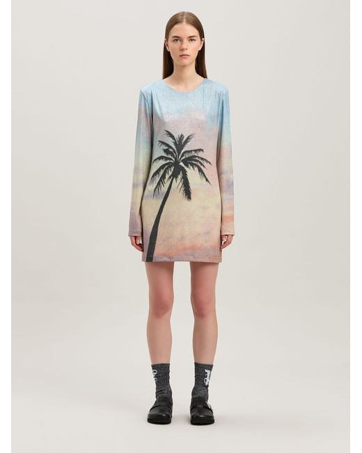 Palm Angels Blue Sunrise Palm Lurex Dress