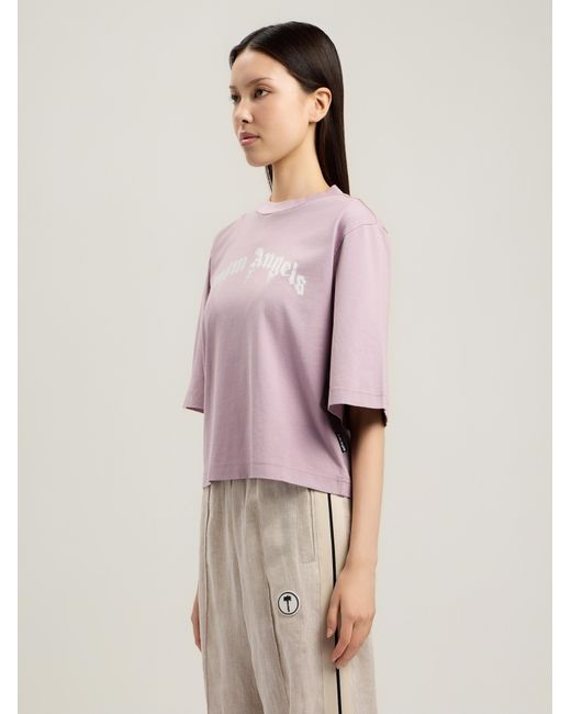 Palm Angels Pink Dripping Curved Logo Boxy T-Shirt