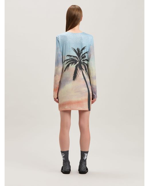 Palm Angels Blue Sunrise Palm Lurex Dress