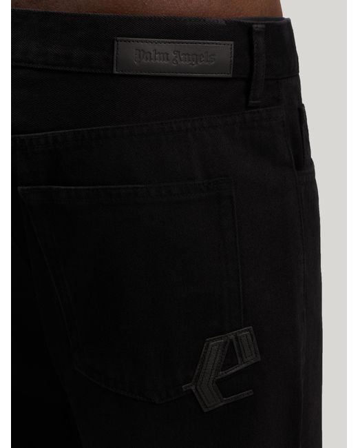 Palm Angels Black Logo Patch Straight Jeans for men