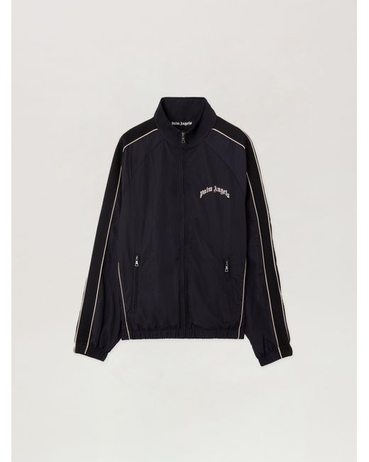 Palm Angels Blue Curved Logo Vintage Track Windbreaker for men
