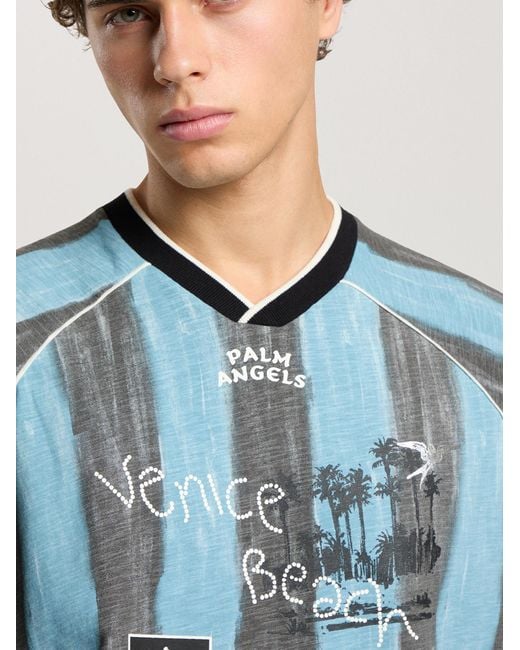 Palm Angels Blue Soccer Cali Regular T-Shirt for men
