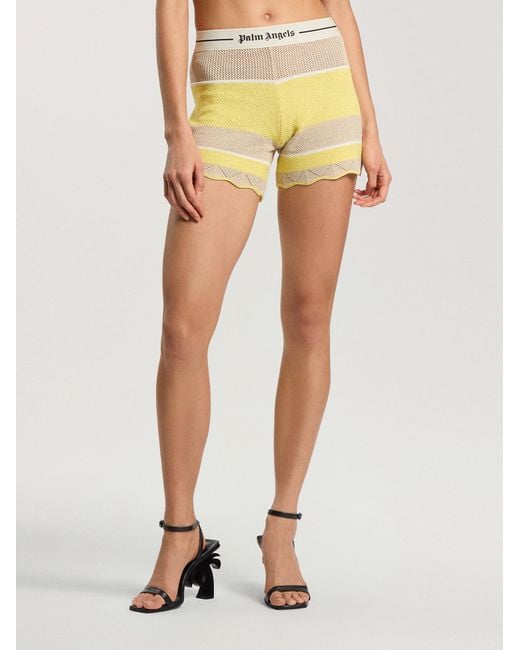 Palm Angels Yellow Logo Beach Knit Shorts Light