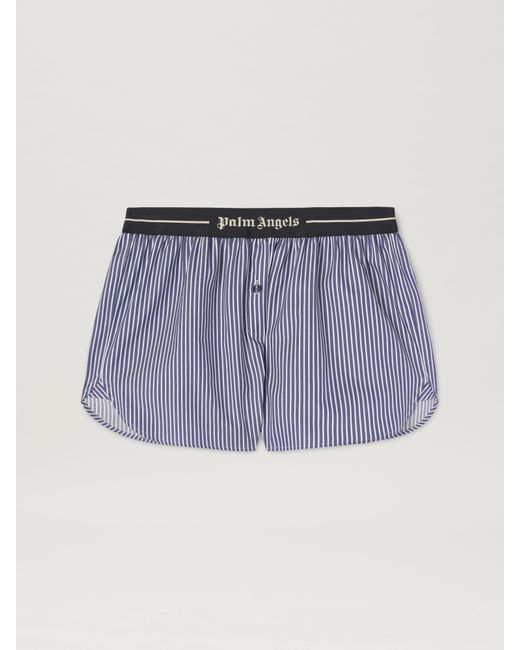 Logo Band Striped Shorts Donna Blu di Palm Angels in Blue