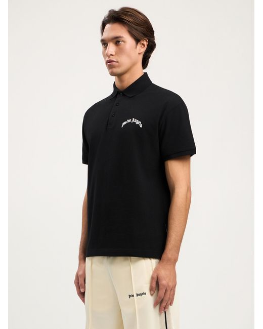 Palm Angels Black Curved Logo Polo Shirt for men