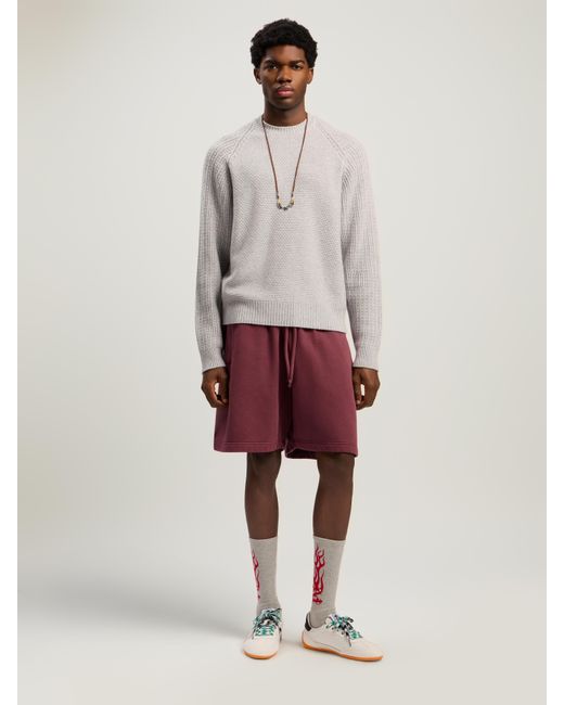 Palm Angels White Curved Logo Ribbed Sweater Melange for men