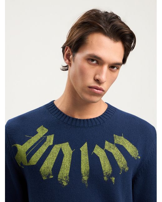 Palm Angels Blue Big Neck Logo Sweater for men