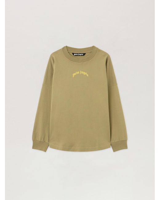 Palm Angels Natural Curved Logo Long Sleeve T-Shirt Army for men