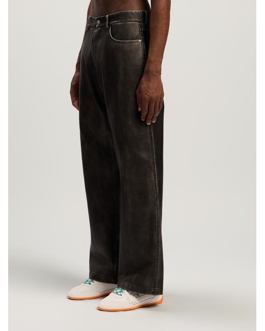 Palm Angels Gray Curved Logo Coated Pants Dark for men
