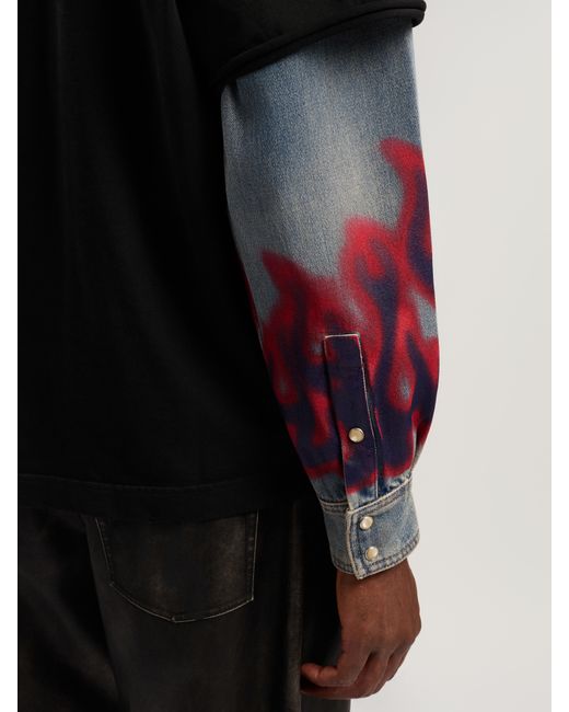 Palm Angels Black Flames Hybrid Long-Sleeve Shirt for men