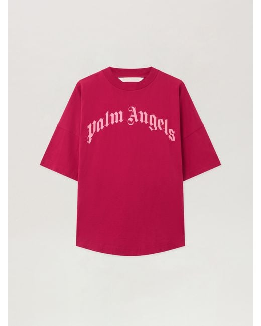 Palm Angels Pink Curved Logo Over T-Shirt Fuchsia