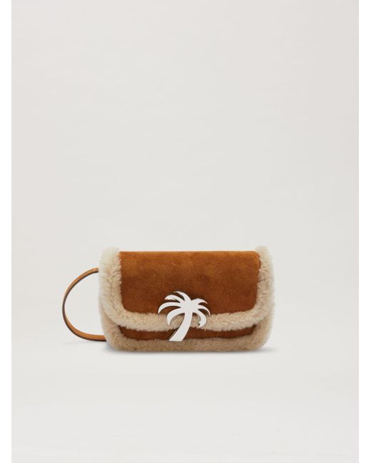 PALM ANGELS Palm Bridge leather-trimmed suede and woven raffia