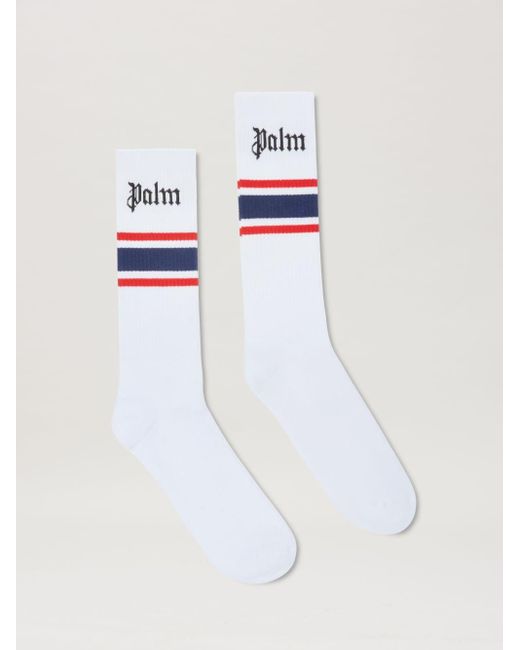 Palm Angels White Striped Socks With Logo for men