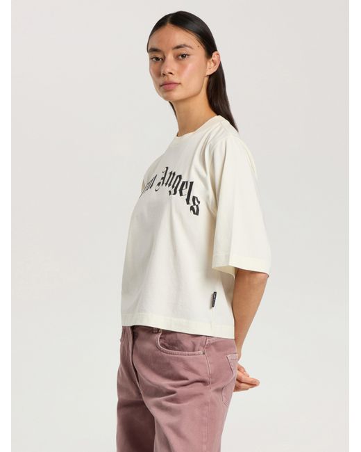 Palm Angels White Curved Logo Boxy T-Shirt Off
