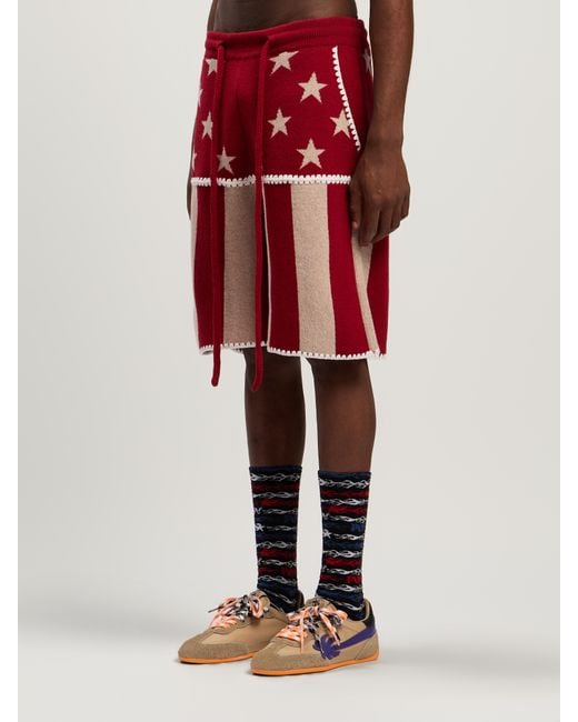 Palm Angels Red Stars And Stripes Shorts for men