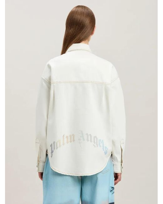 Palm Angels Blue Sunrise Palm Denim Overshirt Off