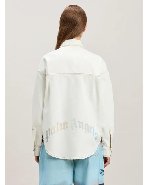 Palm Angels Blue Sunrise Palm Denim Overshirt Off