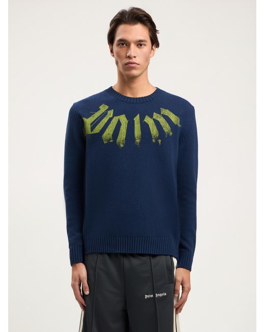 Palm Angels Blue Big Neck Logo Sweater for men