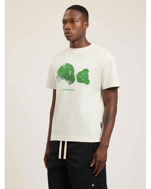 Palm Angels Green Spray Bear T-Shirt for men