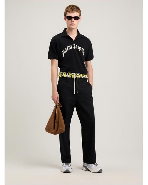 Palm Angels Black Curved Logo Polo Shirt for men