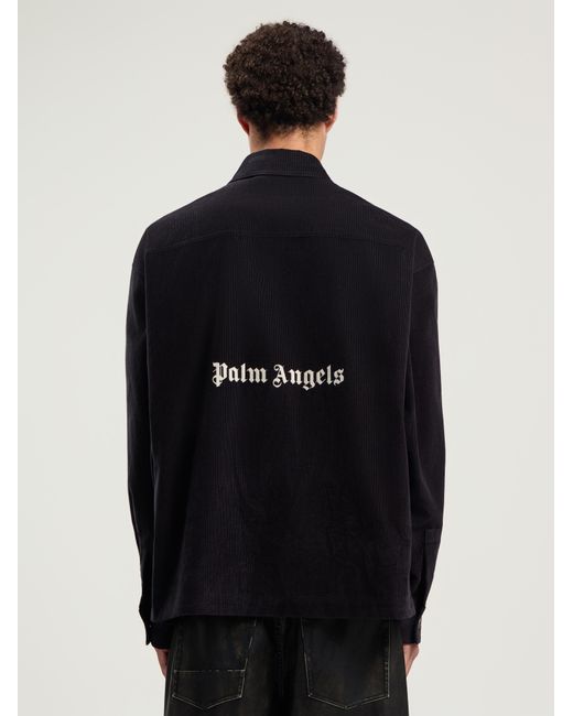 Palm Angels Blue Classic Logo Corduroy Overshirt Anthracite for men