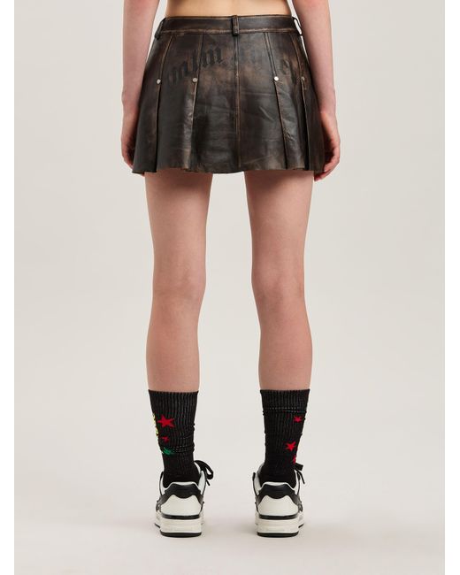 Palm Angels Black Curved Logo Lea Pleated Skirt
