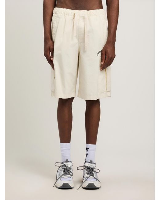 Palm Angels Natural Curved Logo Loose Cargo Shorts for men