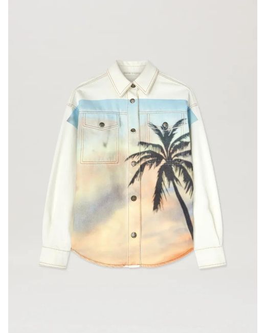 Palm Angels Blue Sunrise Palm Denim Overshirt Off