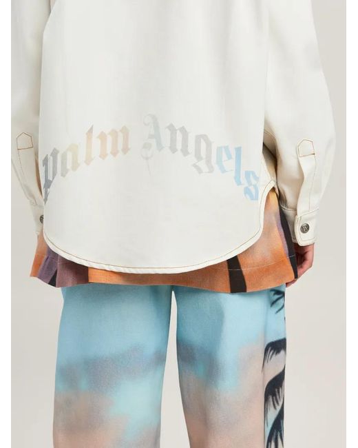Palm Angels Blue Sunrise Palm Denim Overshirt Off