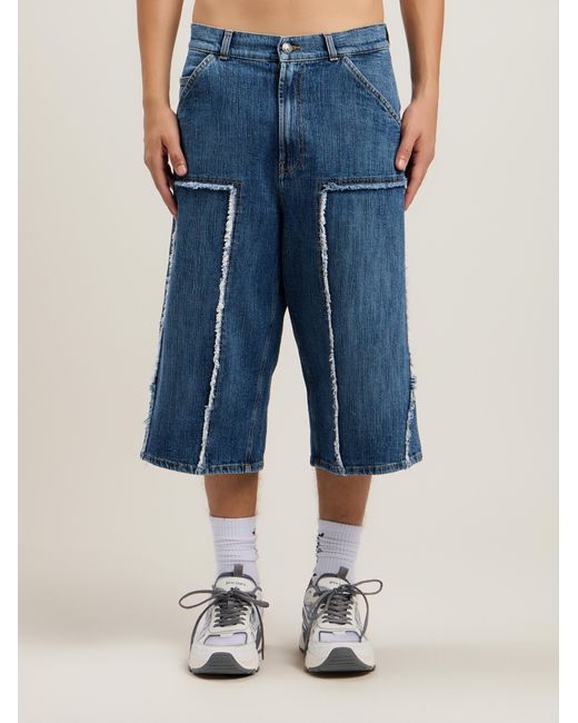 Palm Angels Blue Curved Logo Skater Shorts for men