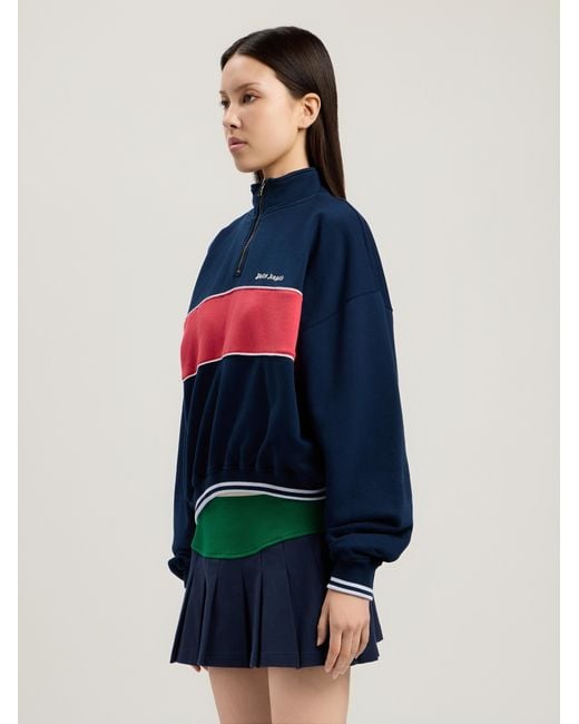 Palm Angels Blue Classic Logo Half-Zip Sweatshirt