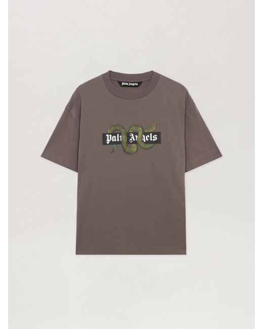 Palm Angels Gray Snake Box Logo Regular T-Shirt Dark for men
