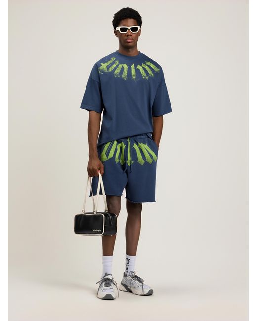 Palm Angels Blue Big Neck Logo Loose T-Shirt for men
