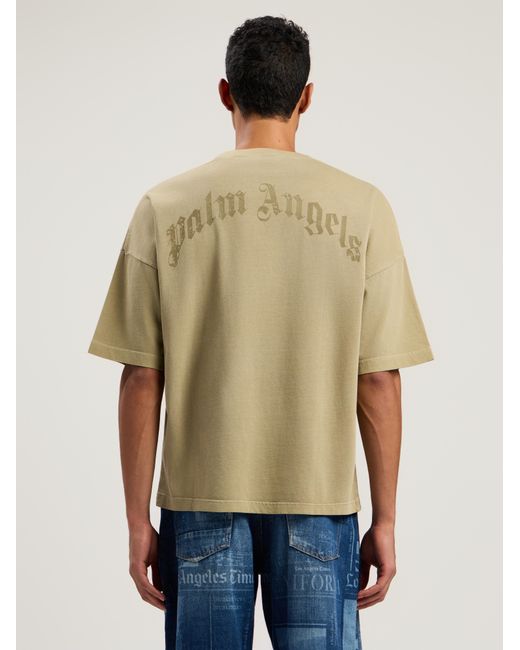 Palm Angels Natural Curved Logo Loose Collar T-Shirt Army for men